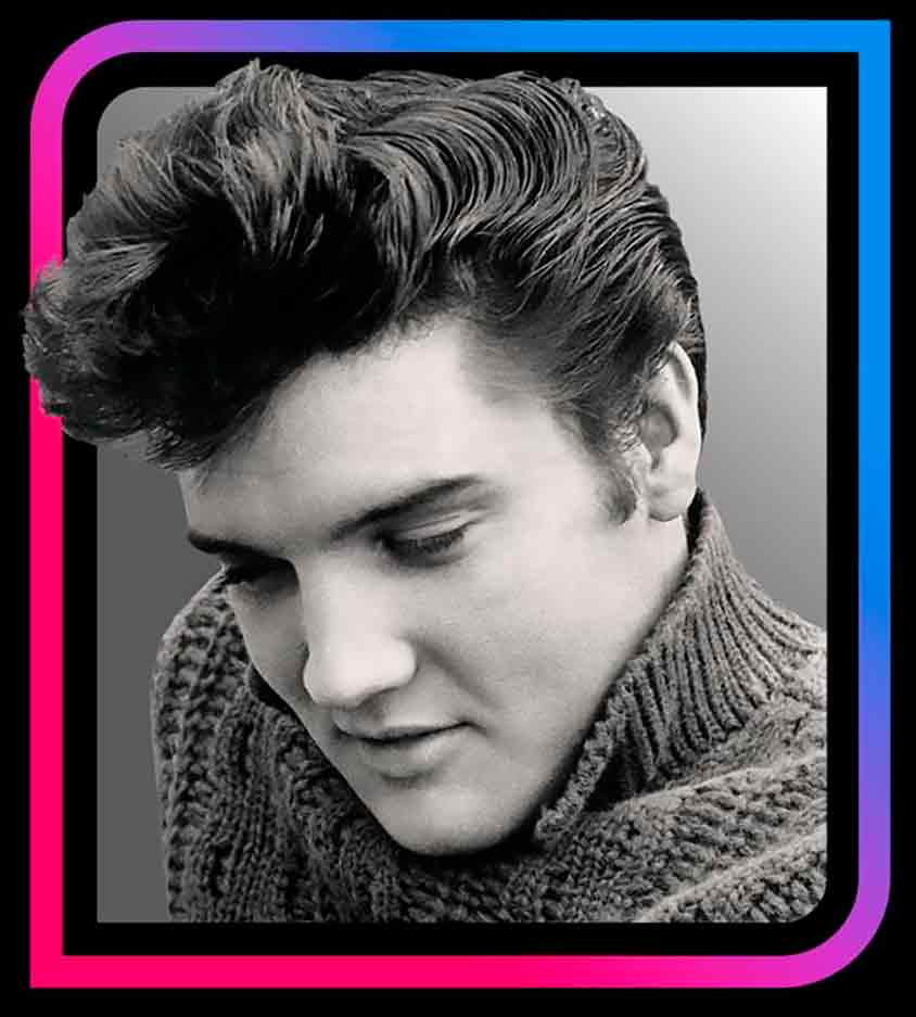 Retrato en blanco y negro Elvis Presley para Elvisweek2024